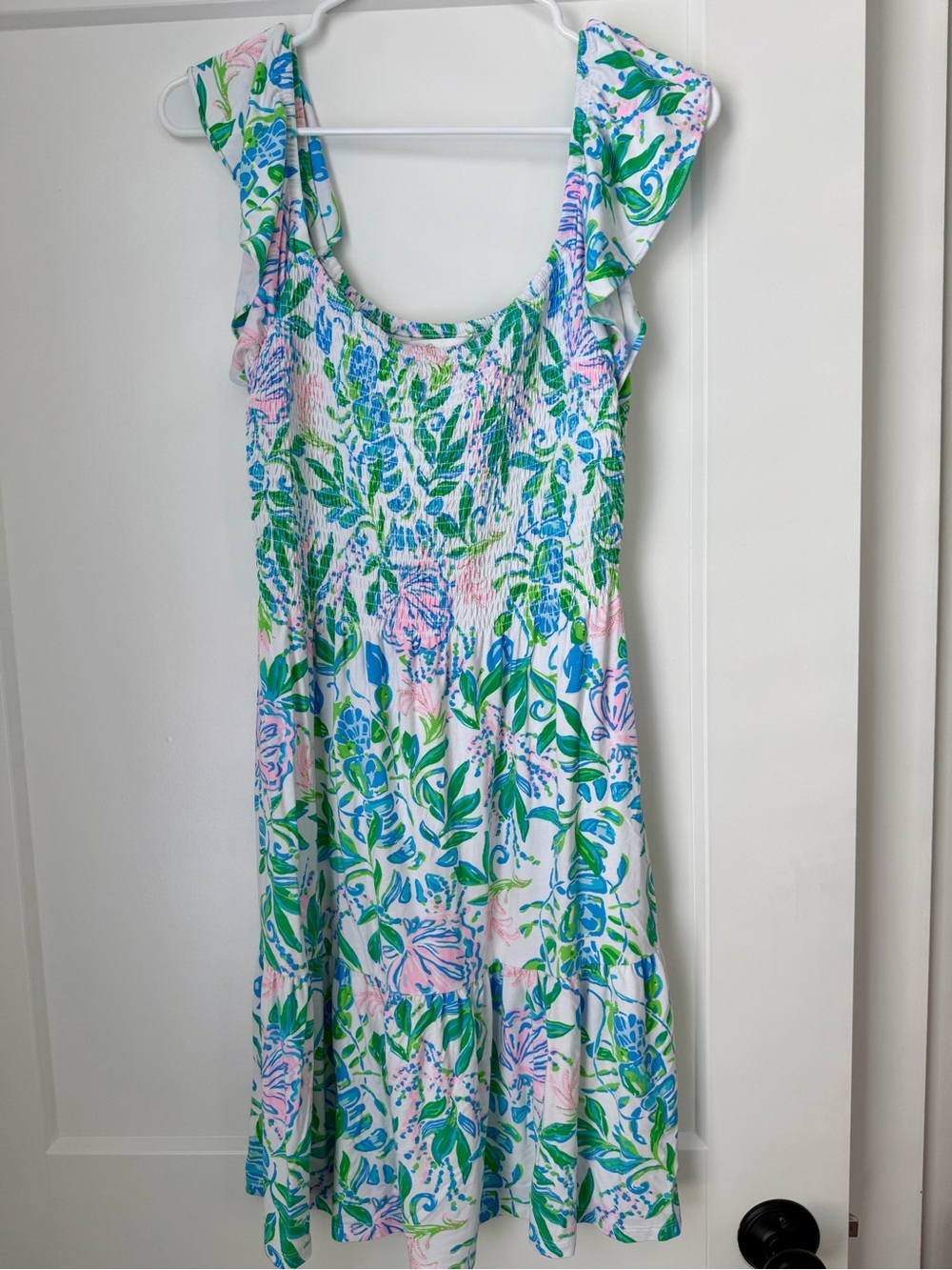 Lilly Pulitzer White Floral Smocked Sundress with Blue, Pink & Green Print - Picture 2 of 3